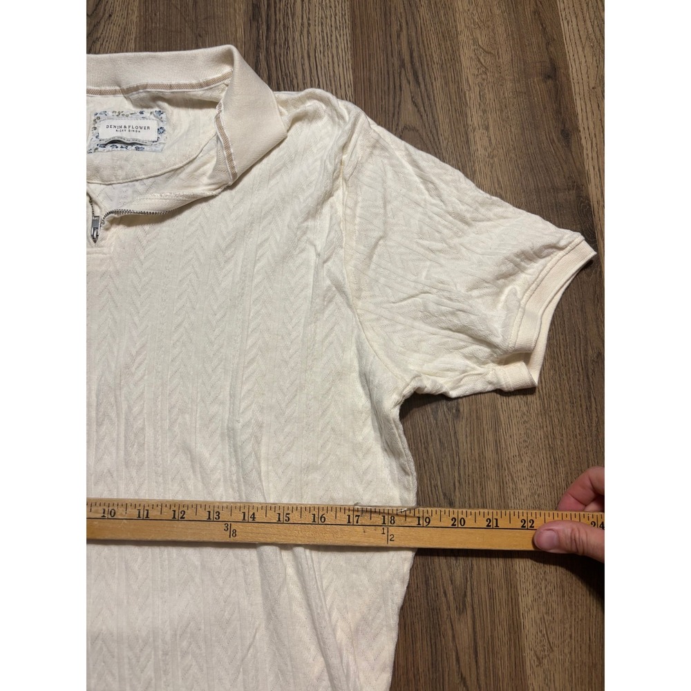 Denim & Flower Quarter Zip Polo Shirt Men XL Cream Adult Textured Knit Excellent - Picture 6 of 12